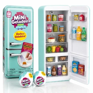 Mini Geladeira De Brinquedo EPS-3069 Com Luz Led UV + 2 Bolas Cápsulas Surpresa Cor Azul
