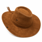 Chapéu cowboy adulto marrom caramelo de camurça com aba larga e botões de pressão